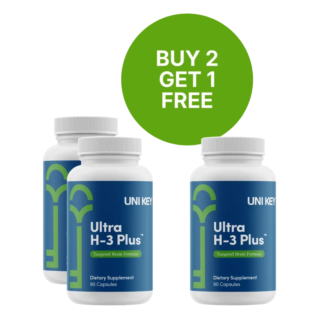 Three bottles of Ultra H-3 Plus with a green badge showing “Buy 2 Get 1 Free.”